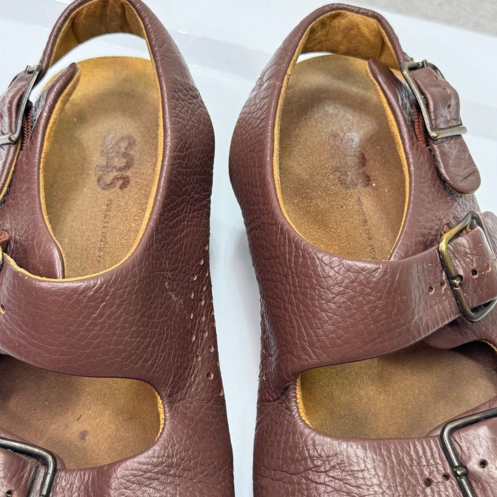 SAS Sanibel Sandals Womens 6.5 W Brown Leather Triple Buckle Slingback Comfort - Picture 10 of 10